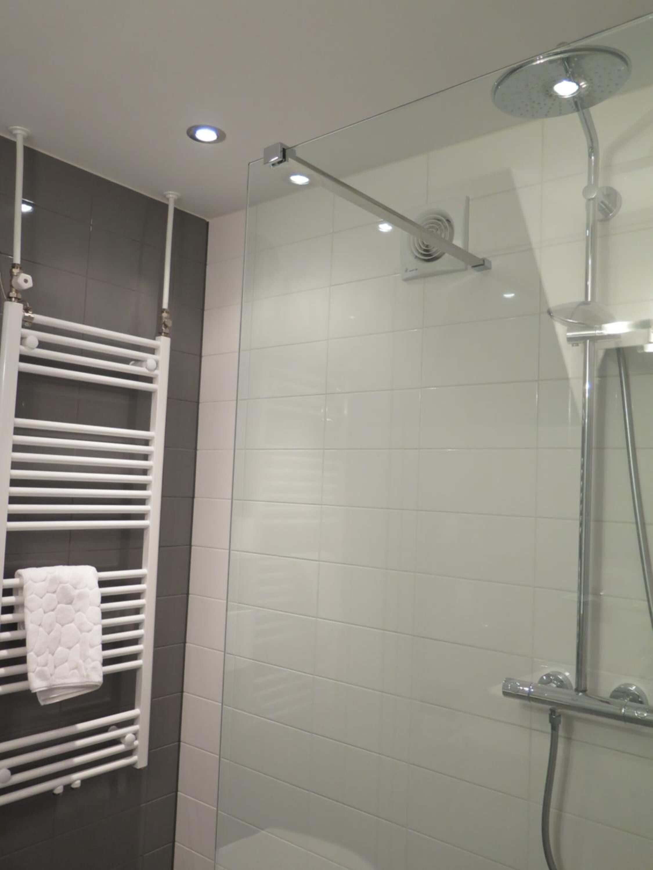 shower, free toiletries, hair dryer, towels