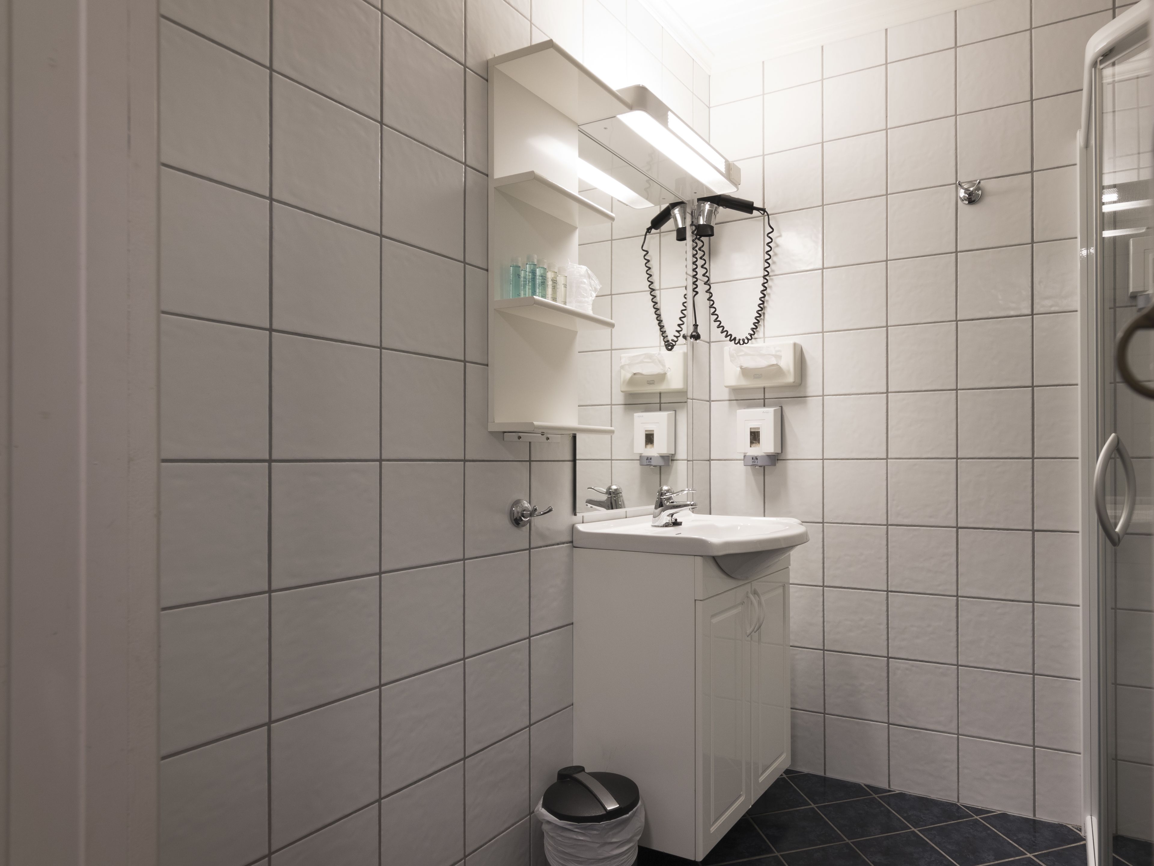 shower, free toiletries, hair dryer, towels