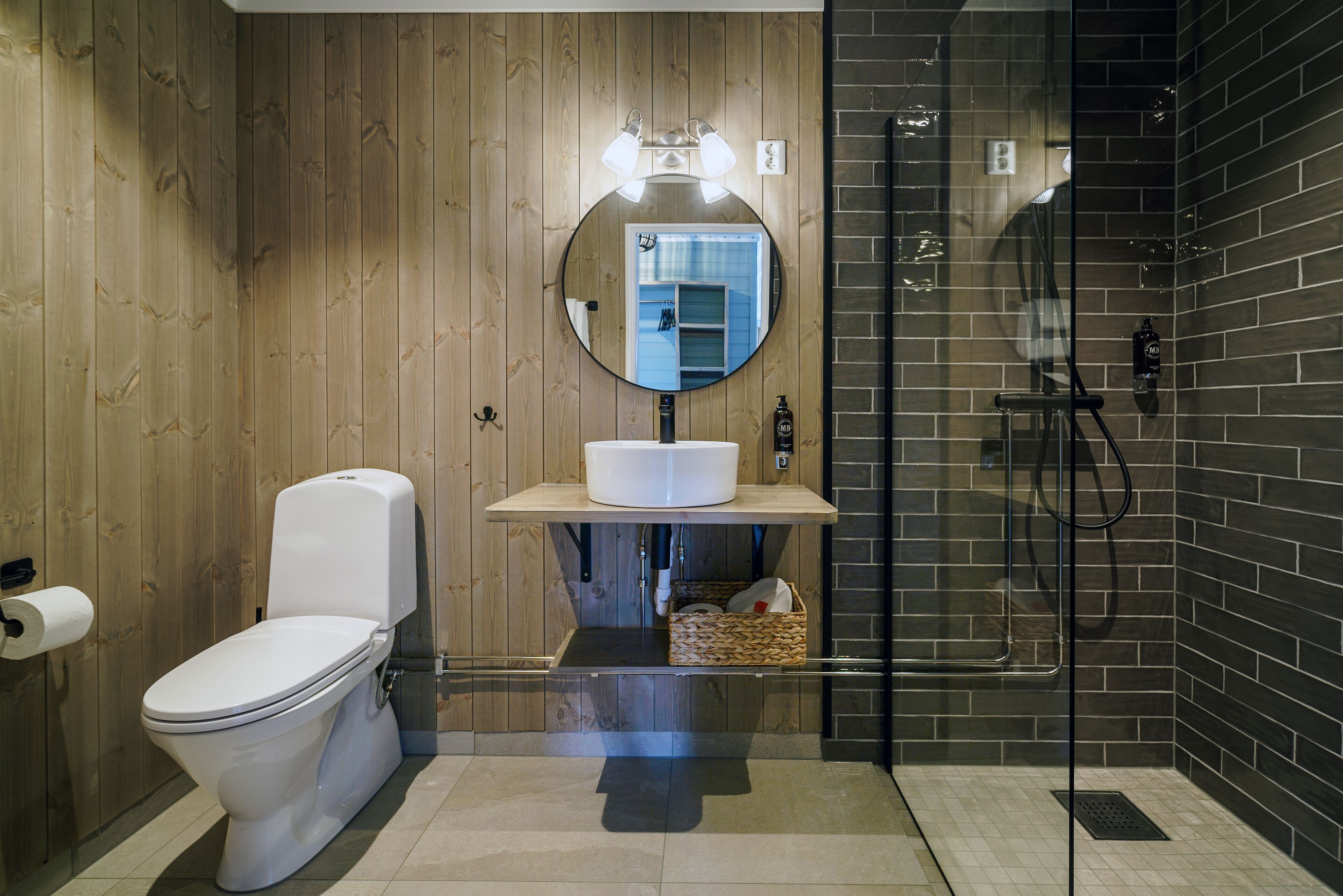 free toiletries, hair dryer, heated floors, towels