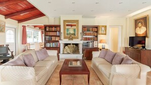 38-inch flat-screen TV with satellite channels, plasma TV, fireplace - Amomos Villa with Swimming Pool (Marathon)