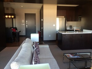 Flat-screen TV, DVD player