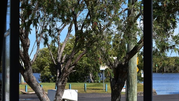 A park with benches and trees overlooking a body of water. - Enjoy the waterfront and outdoor activities while staying at our place! (Lota)
