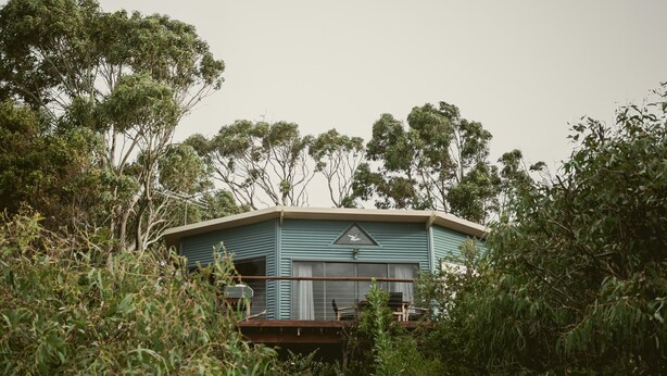 A single-story building with a flat roof, surrounded by dense vegetation. - Larus Waterfront Cottage (White Beach)