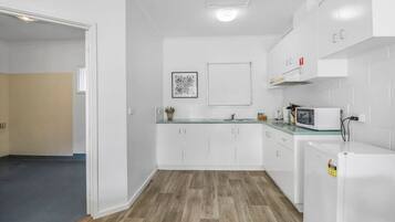 Fridge, microwave, stovetop, toaster