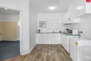 Fridge, microwave, stovetop, toaster