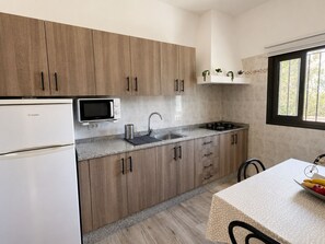Coffee/tea maker, fridge, microwave, stovetop