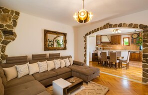 TV, fireplace, table football, ping pong