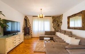 TV, fireplace, table football, ping pong
