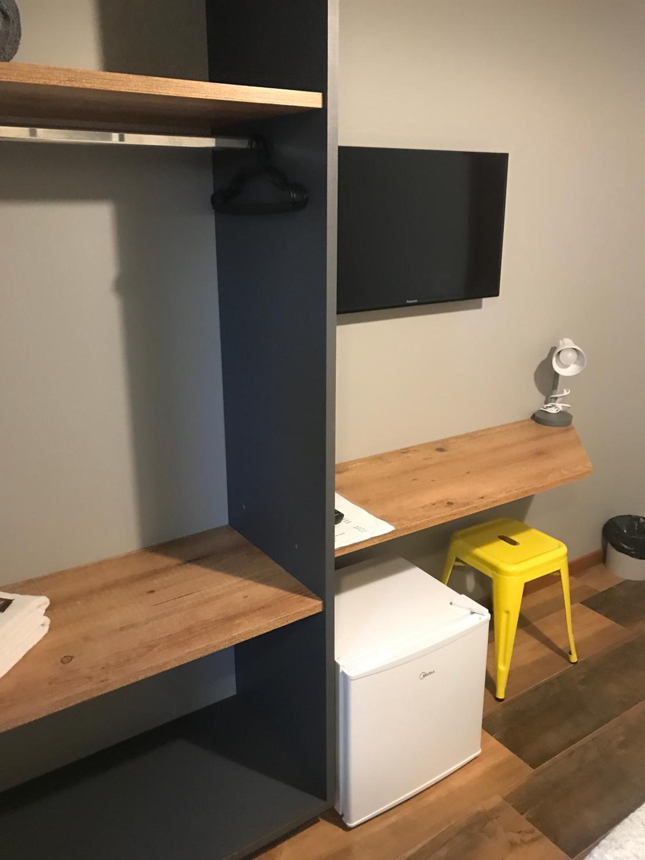 desk, blackout curtains, free wifi