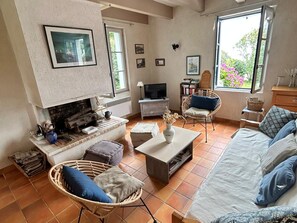 TV, fireplace