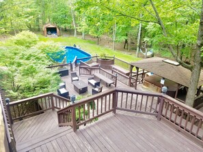 Outdoor dining - 5000sqft Mountain View Pool Hot Tub Sauna Firepit Games Multiple LARGE Deck (East Stroudsburg)