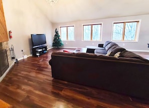 Smart TV, fireplace, video games, DVD player