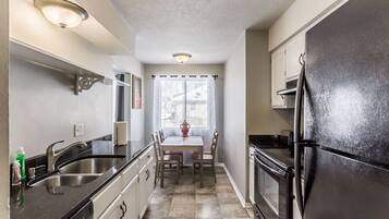 Fridge, microwave, oven, dishwasher