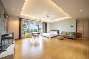 48-inch flat-screen TV with cable channels, TV