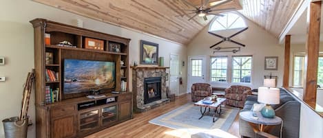 Televisión, chimenea, videojuegos y reproductor de DVD