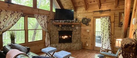 TV, fireplace, DVD player, stereo