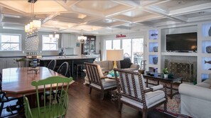 Smart TV, fireplace, video games, DVD player