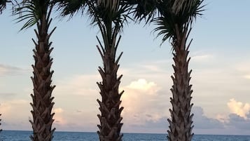 En la playa, camastros y toallas de playa