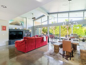 Smart TV, fireplace, computer monitors, printers