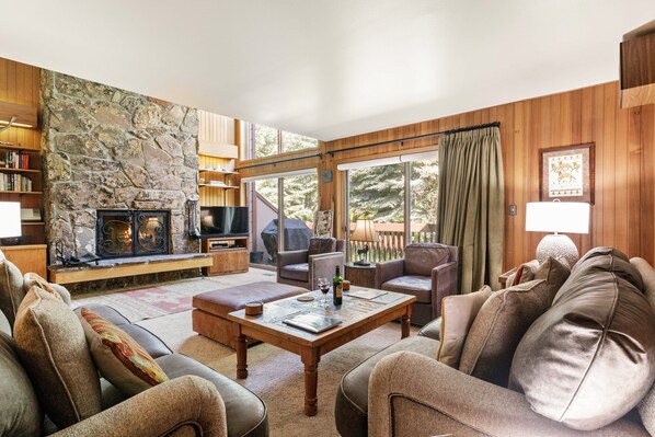 TV, fireplace, DVD player, stereo