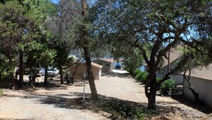 A residential area with houses, a dirt path, and trees. - Direct Lake Front Paradise Cove #1 In Reviews - Beach - Launch - Traeger Smoker (Clearlake)