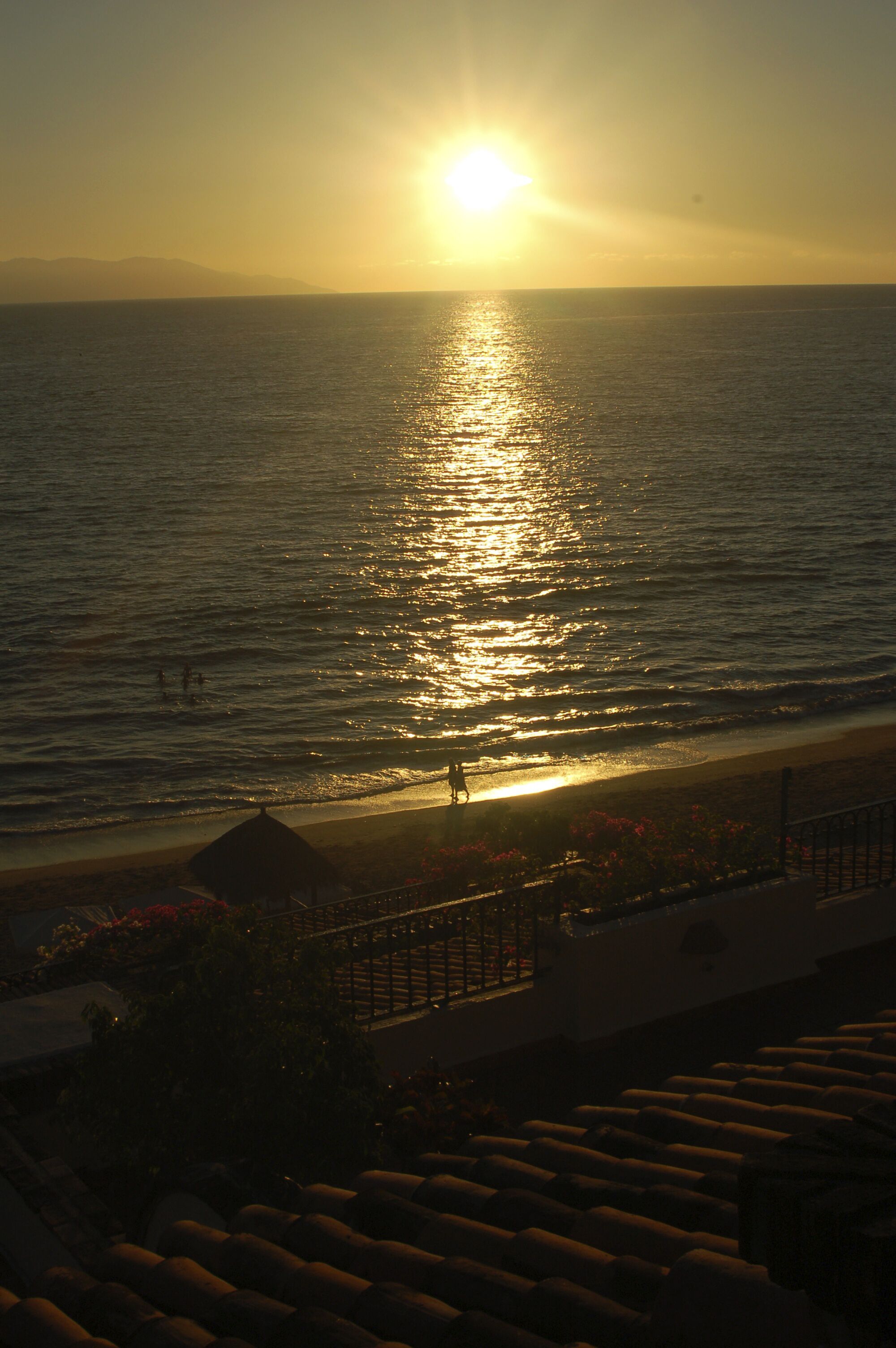 On the beach, sun loungers, beach towels