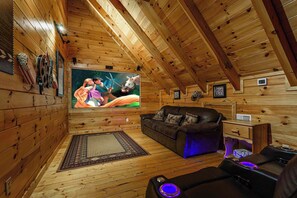 Smart TV, fireplace, video games, DVD player