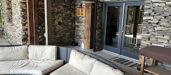 Timberframe Spa Lodge in the woods on Skaneateles Lake, NY