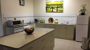 Fridge, microwave, coffee/tea maker, electric kettle