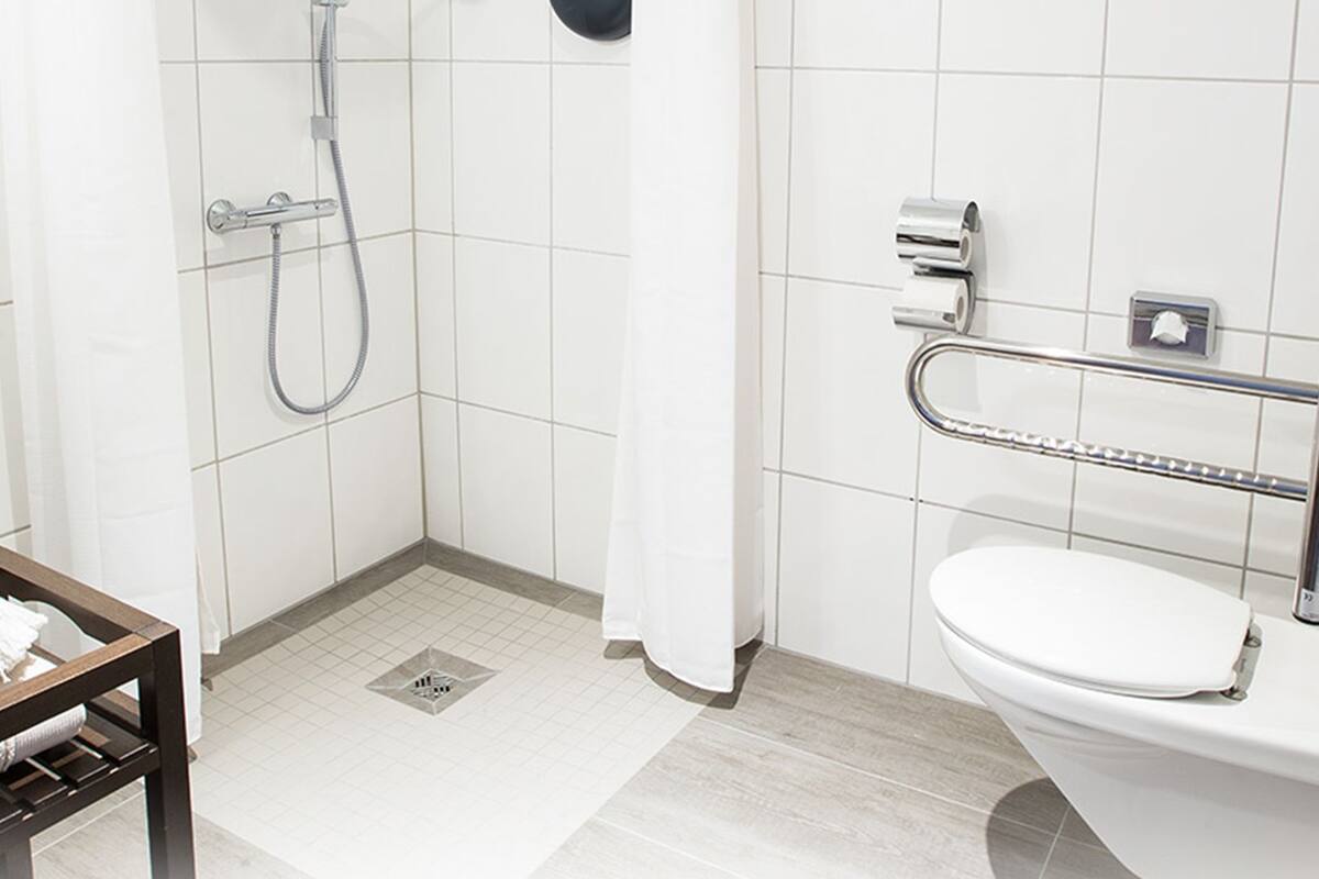 shower, free toiletries, hair dryer, towels