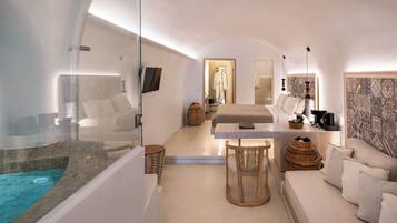 Junior Suite Indoor Hot Tub, Shared Balcony | Frette Italian sheets, premium bedding, Tempur-Pedic beds, minibar