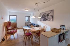 บิสซิเนสอพาร์ทเมนท์, 1 ห้องนอน, ระเบียง (Ferienwohnung 8) | บริเวณนั่งเล่น | ทีวีจอแบน