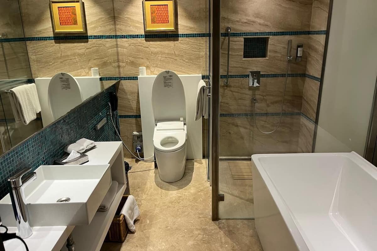 presidential suite | bathroom | shower, free toiletries, hair dryer, towels