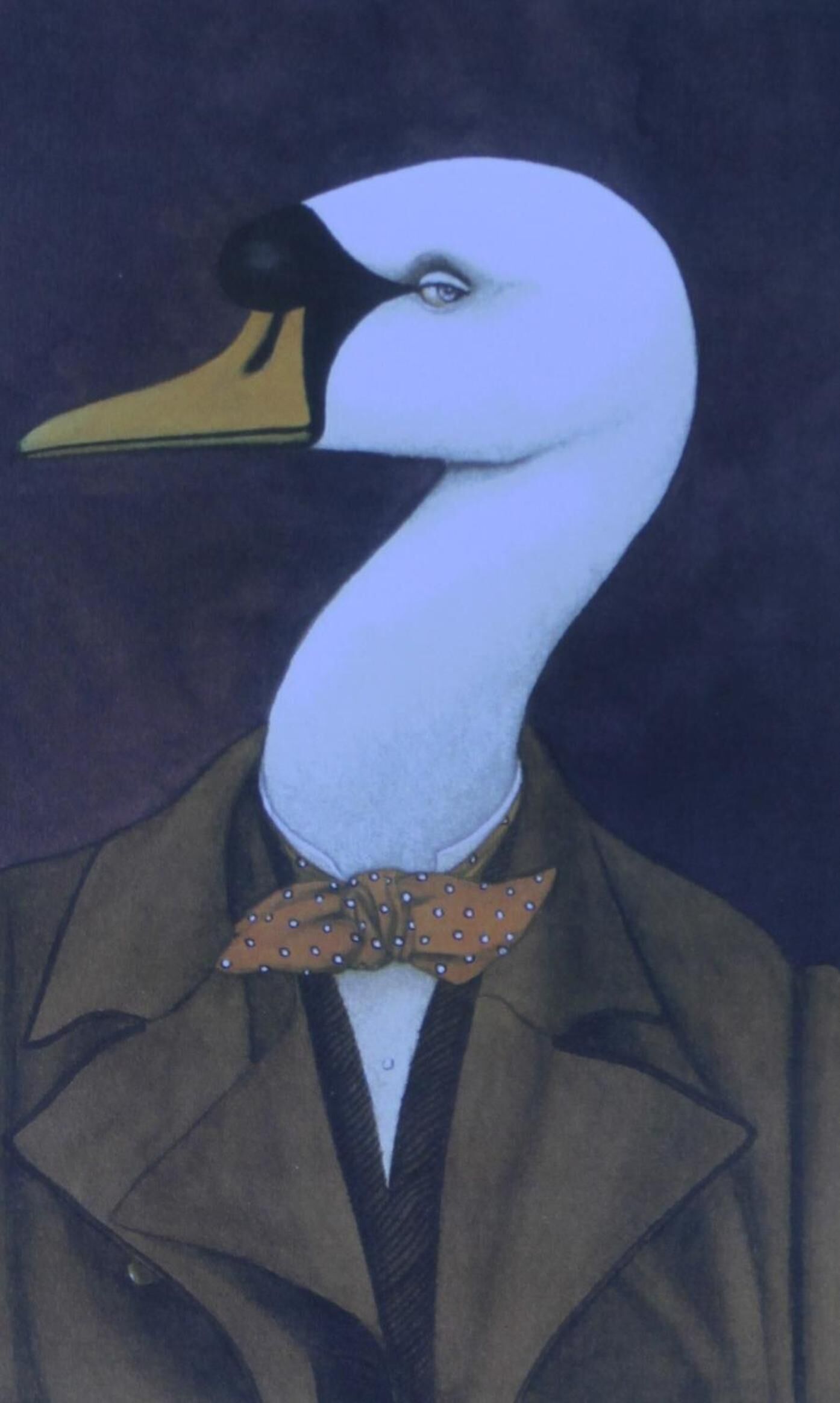 Un dibujo estilizado de un ganso con traje y corbata.