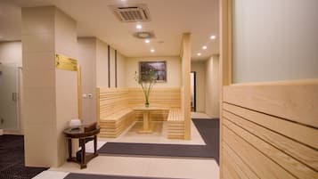 Sauna, hot tub, steam room, body treatments, facials