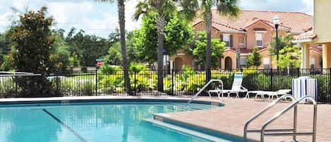 Outdoor pool, sun loungers