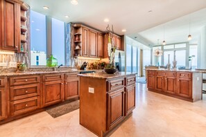 Penthouse, 5 Bedrooms, Ocean View | Private kitchen | Full-sized fridge, microwave, oven, stovetop - Lagoon Tower by Luxury Gulf Rentals (Gulf Shores)
