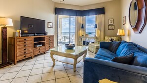 Two Bedroom Gulf View | Living room | Flat-screen TV - Phoenix V by Luxury Gulf Rentals (Orange Beach)