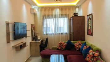 TV, DVD player, music library
