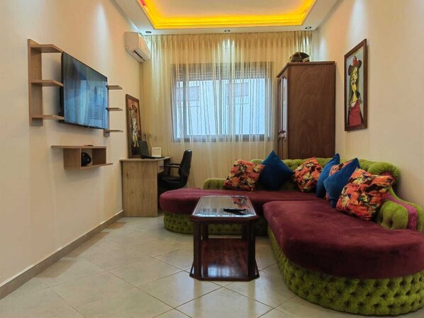 TV, DVD player, music library