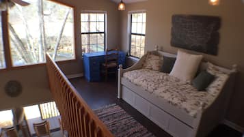 Smart TV, fireplace, video games, DVD player