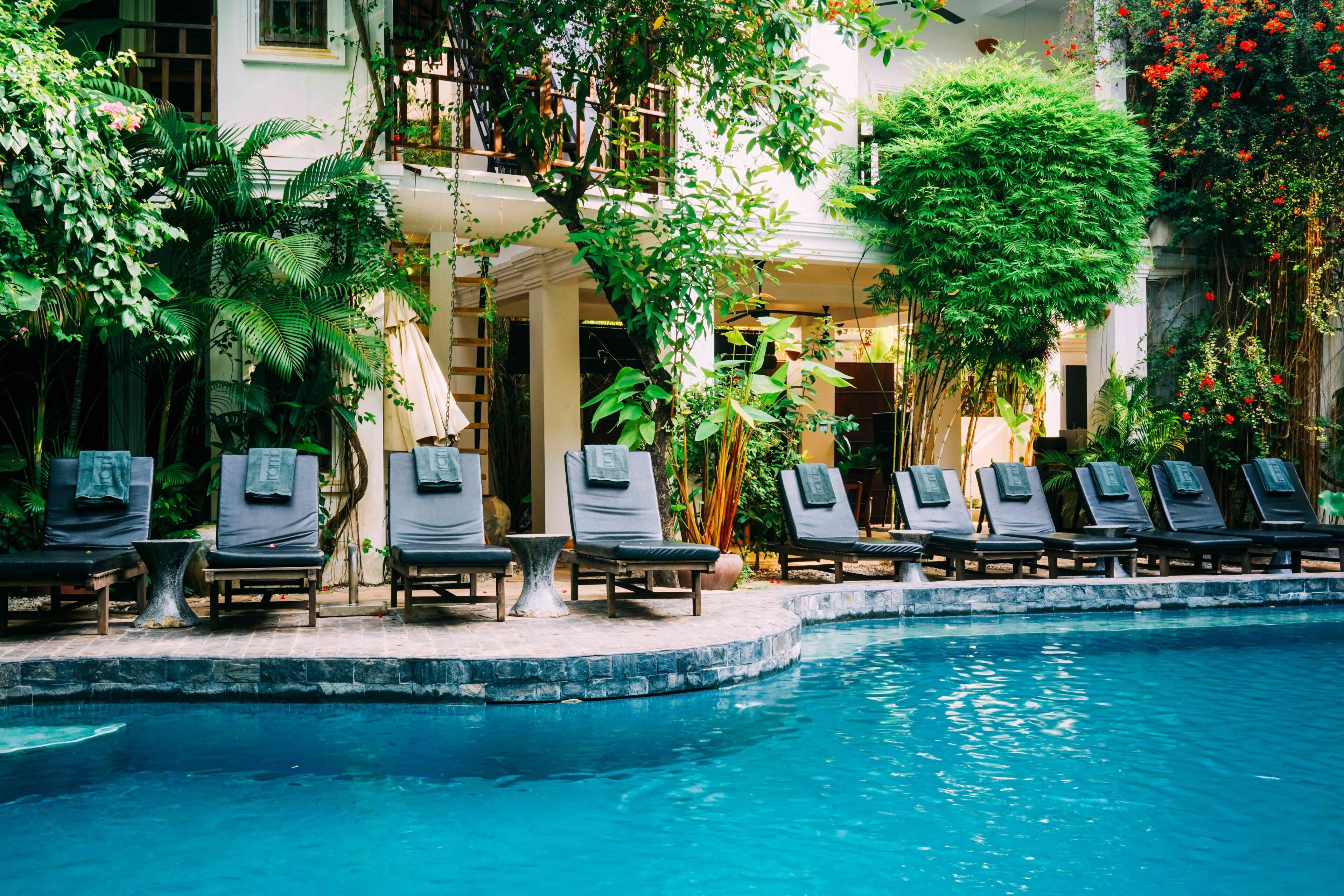 Outdoor pool, pool loungers