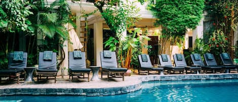 Outdoor pool, pool loungers