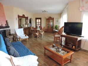 TV, fireplace