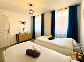 Blackout drapes, soundproofing, iron/ironing board, free WiFi