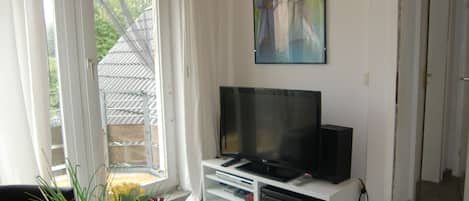 Fernseher, Bücher, Videothek, Stereoanlage