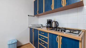 Fridge, stovetop, coffee/tea maker