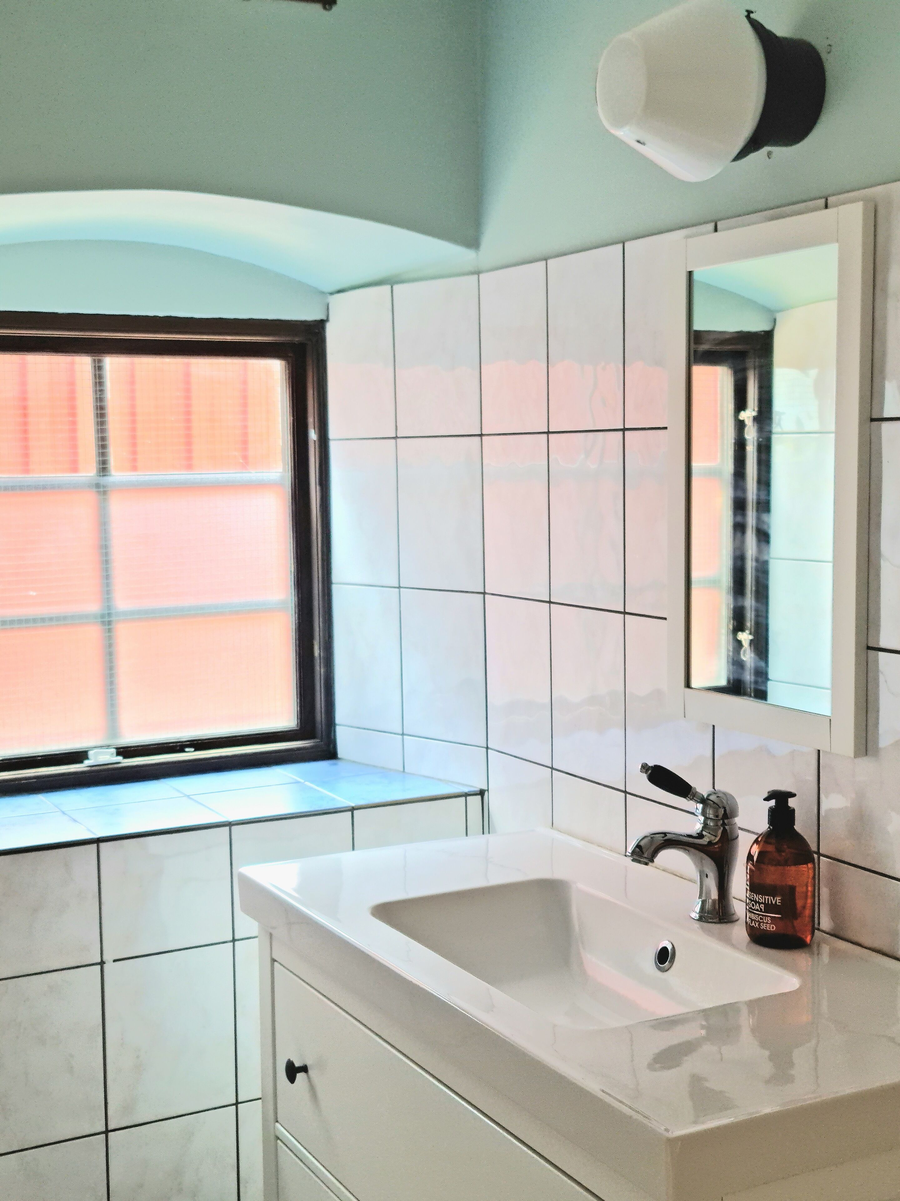 family room | bathroom | shower, hair dryer, towels