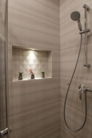 Apartment, 1 Bedroom, Kitchen, Courtyard Area | Bathroom | Shower, rainfall showerhead, hair dryer, towels - Comfort Stay-Klaipeda Center (Klaipeda)