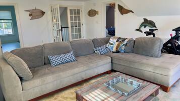 Smart TV, fireplace, foosball, table tennis